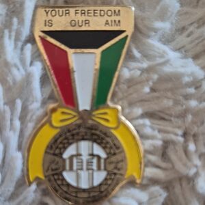 Gold and Multicolor Commemerative Kuwait P.O.W. Enamel Pin